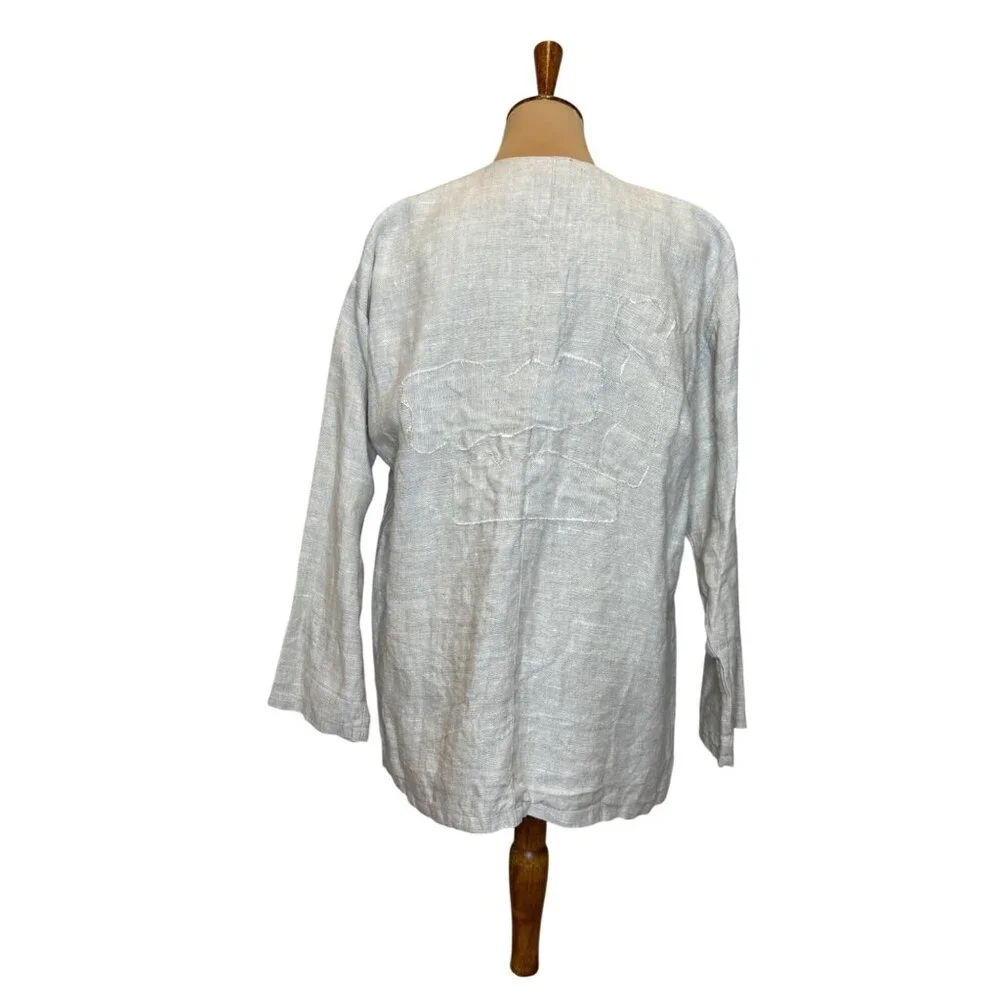 Vintage Tamiko Linen Overcoat Tunic Jacket Stitching Detail Minimilist Lagenlook